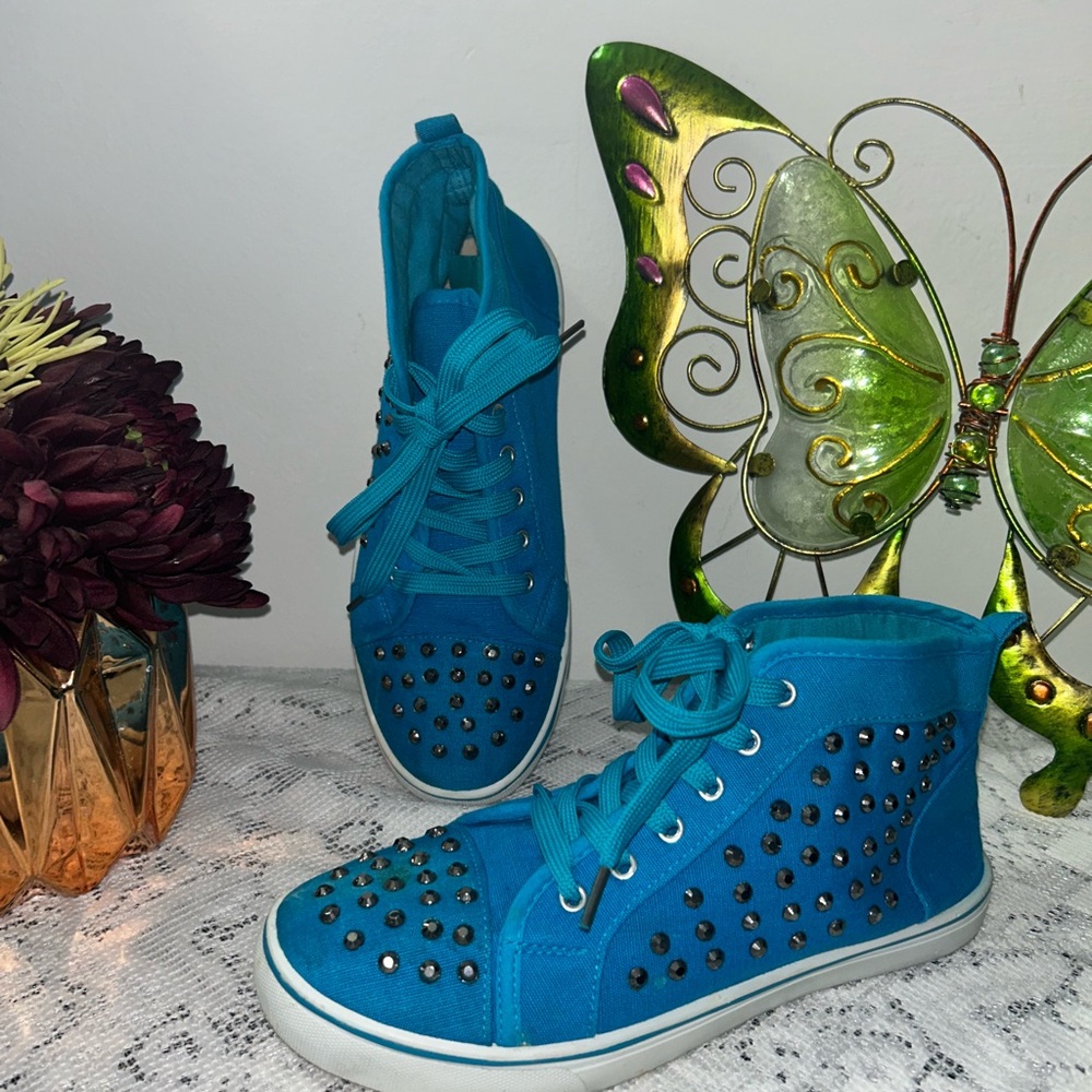 Blue Studded High-Top Sneakers